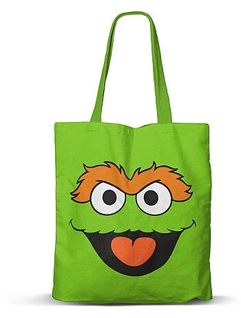 1, Rue Sésame Oscar il Grincheux Face Sac de Courses Shopping FAN, Vert