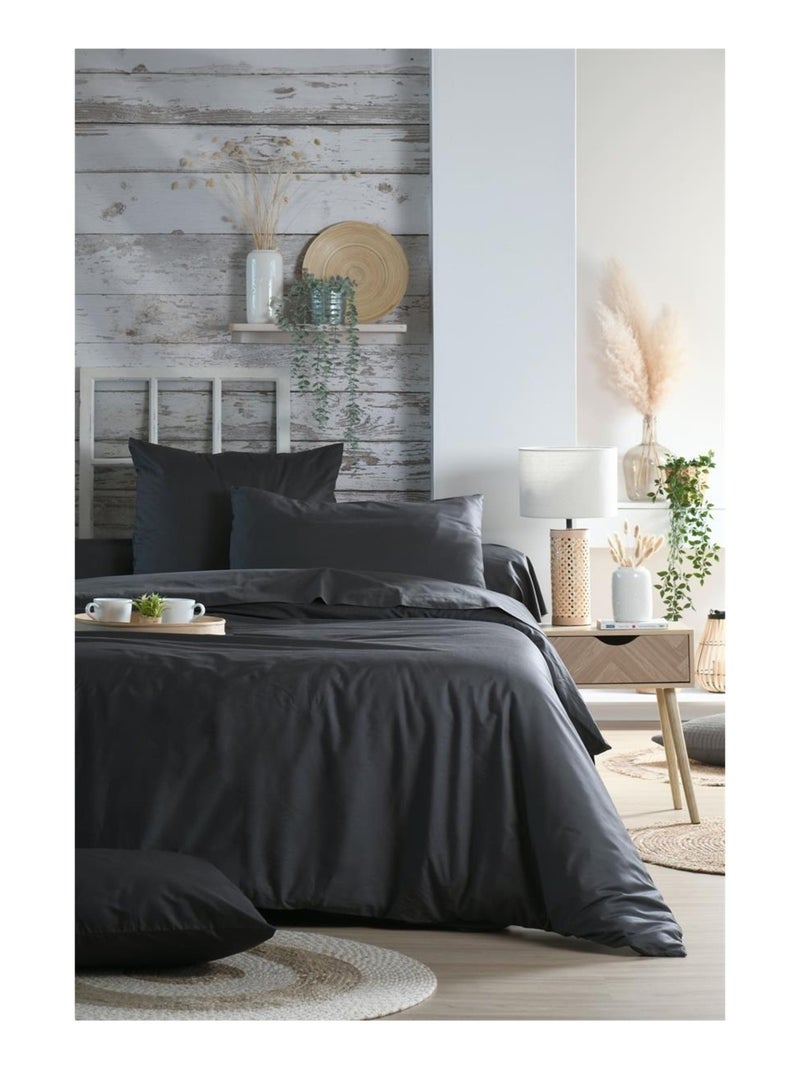 1 Taie d'oreiller percale de coton uni Elysee gris anthracite - Kiabi