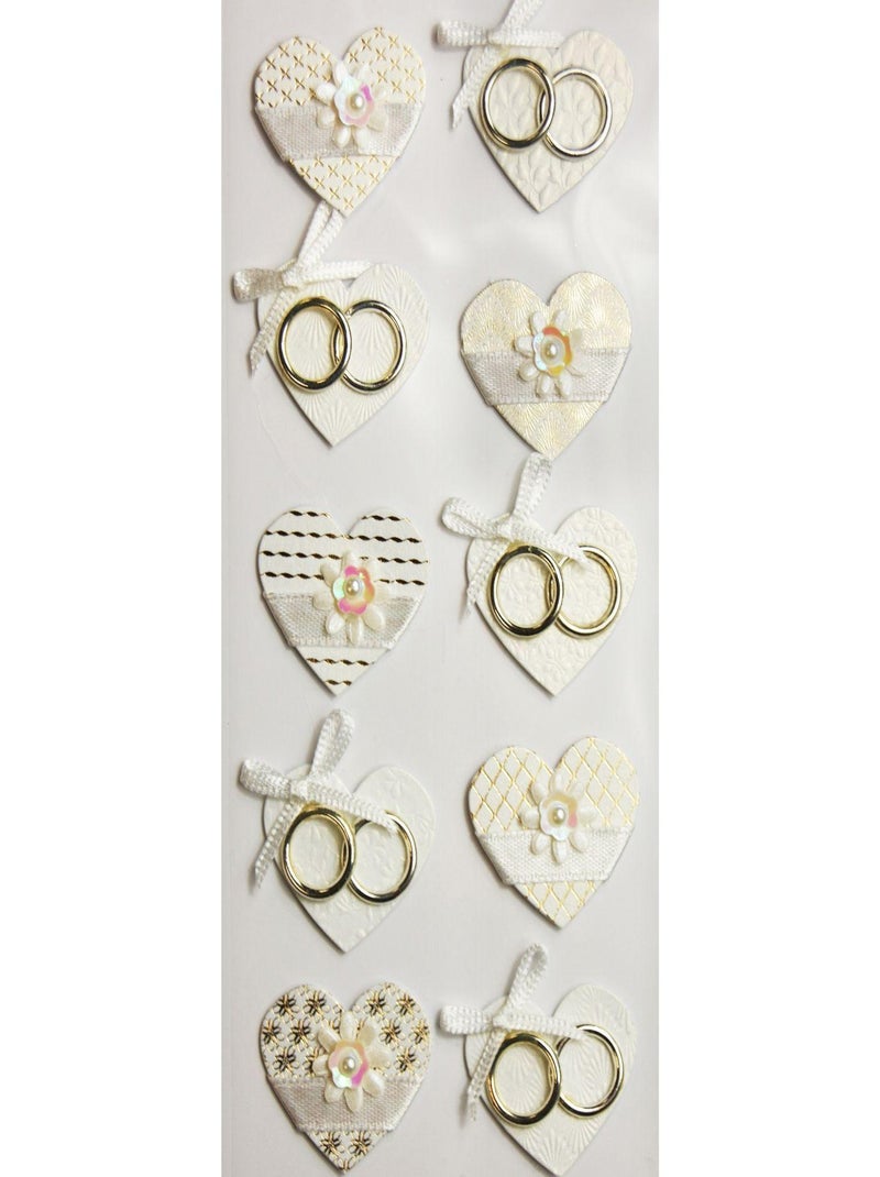 10 Autocollants 3D - Mariage coeurs - Alliances - Global Gift Multicolore - Kiabi