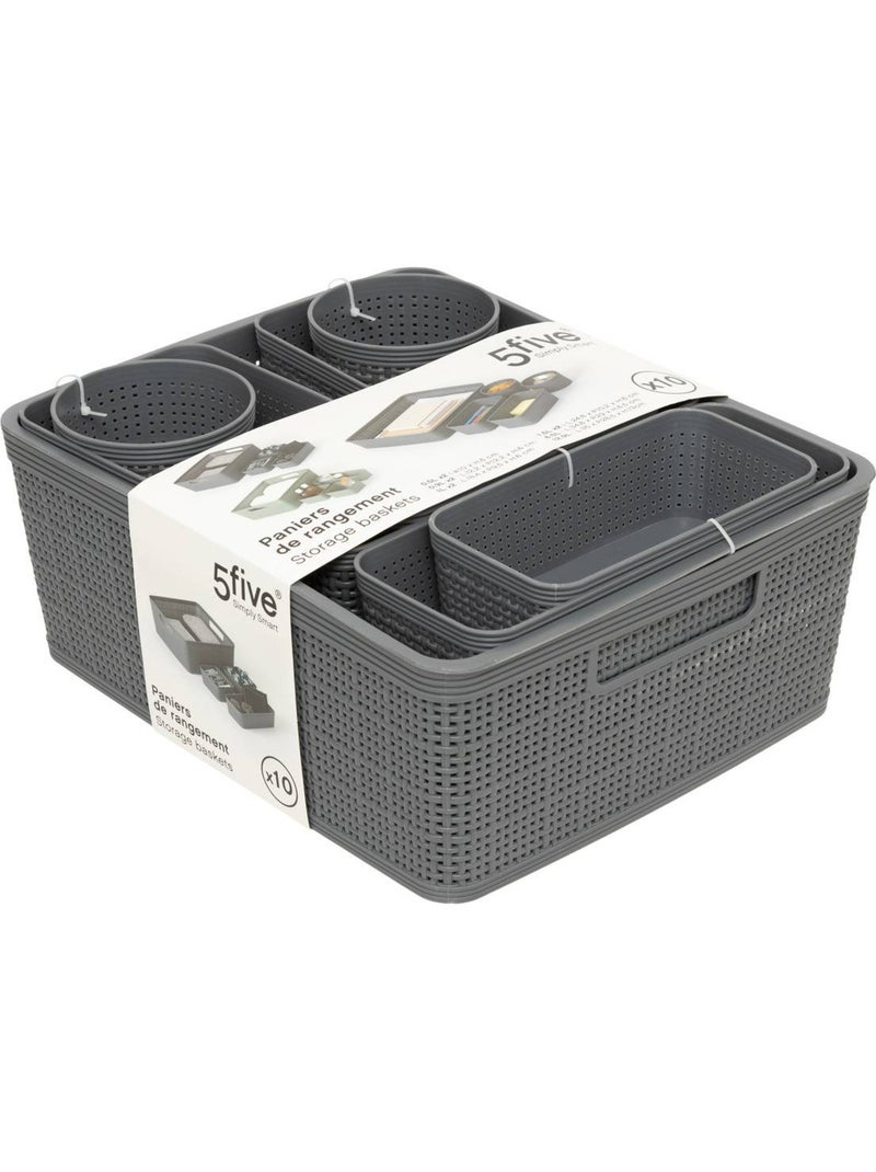 10 paniers organisateurs Gris - Kiabi