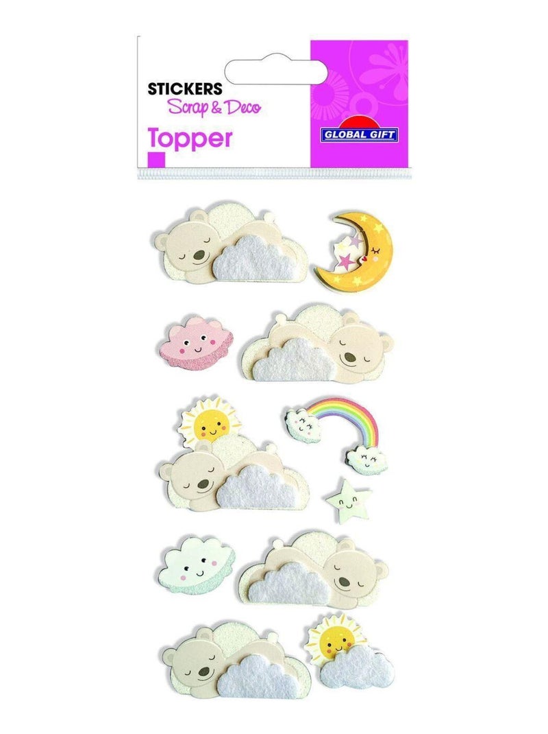 11 Autocollants 3D - Enfants dodo - Paillettes - Global Gift Multicolore - Kiabi