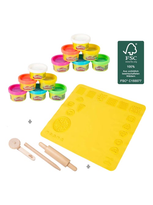 12 boites de pâte à modeler + tapis et accessoires 'roba x Play-Doh' - Kiabi 12 boites de pâte à modeler + tapis et accessoires 'roba x Play-Doh' - Kiabi