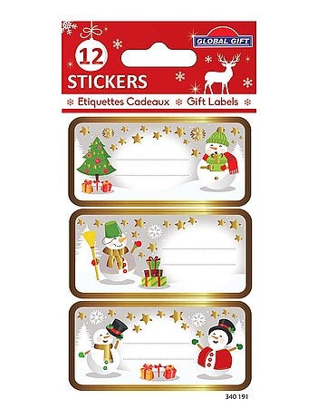 12 étiquettes adhésives de Noël - Bonhommes de neige - Kiabi
