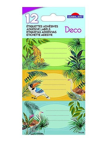 12 étiquettes adhésives scolaires - Rectangle - Jungle tropicale - Kiabi