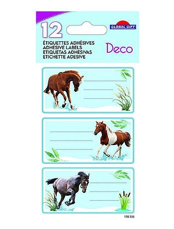 12 étiquettes adhésives scolaires - Rectangle - Photos de chevaux - Kiabi