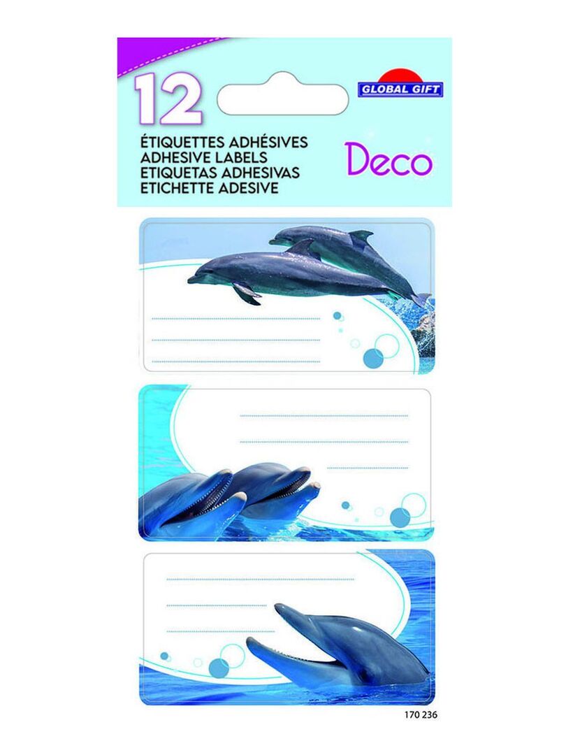 12 étiquettes adhésives scolaires - Rectangle - Photos de dauphins N/A - Kiabi