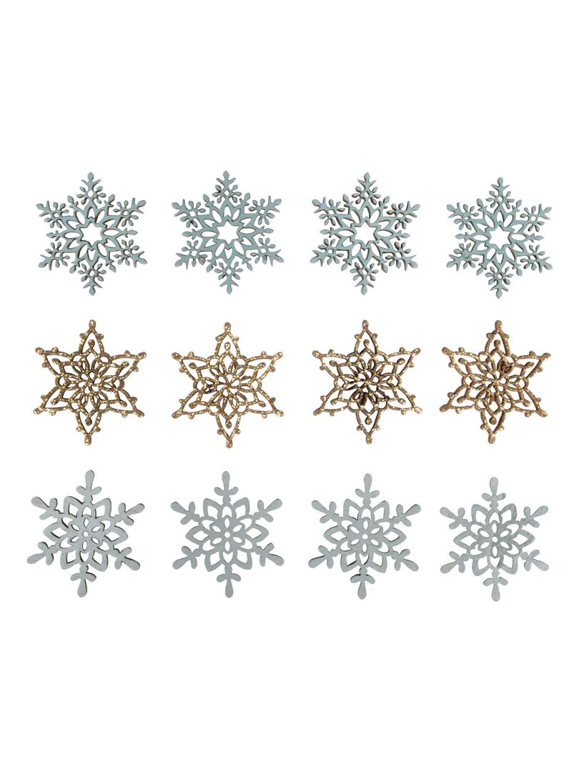 12 flocons de neiges adhésifs en bois bleu et doré Multicolore - Kiabi