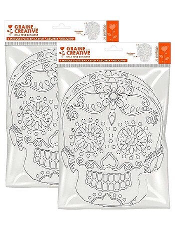12 masques plats en carton à colorier - Calavera - Graine Créative