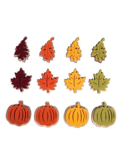 12 mini citrouilles et feuilles en bois adhésives - Rayher - Kiabi