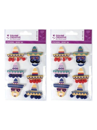 12 stickers 3D - Chapeaux mexicains Sombreros 5,5 - Graine Créative