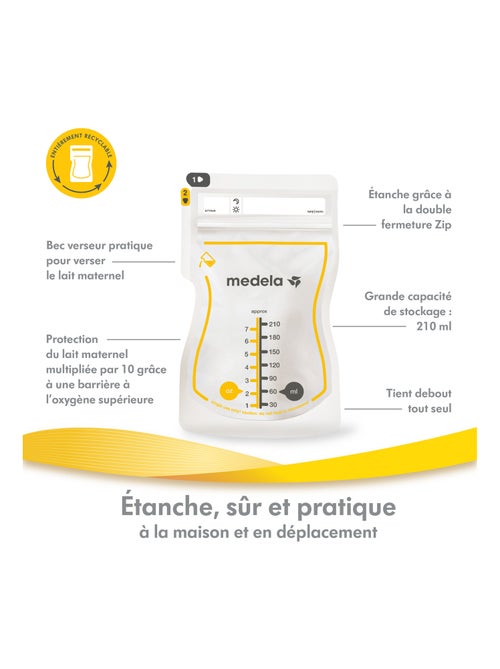 150 sachets conservation lait maternel Medela Easy Pour - Versement facile à une main, congélation à - Kiabi