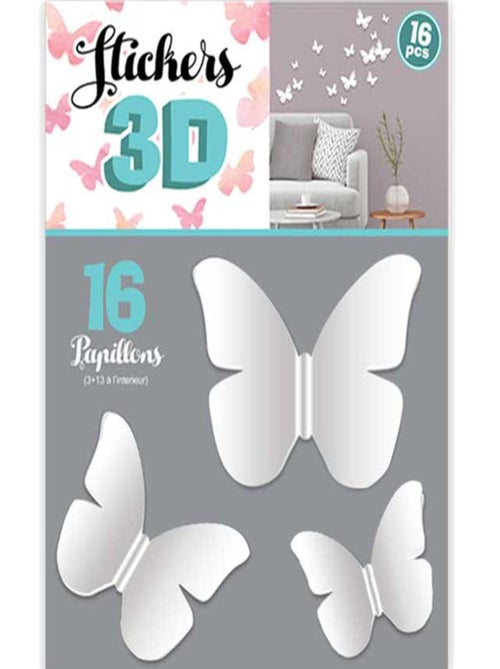 16 adhésifs décoratifs en 3D papillons - Kiabi