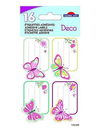 12 étiquettes adhésives scolaires - Rectangle - Papillons - Paillettes -  Stickers muraux - Creavea