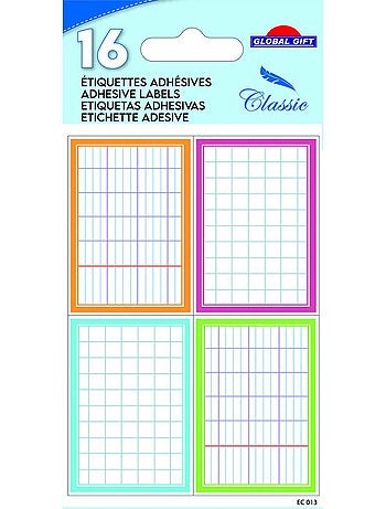 16 étiquettes adhésives scolaires - Rectangles effet cahier - couleurs pastel - Kiabi