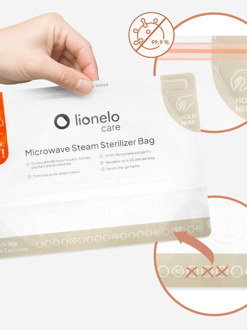 16 x Sachets stérilisateurs réutilisables LIONELO - Au micro-ondes - Pour biberons et accessoires - Kiabi