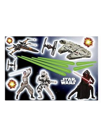 17 Stickers géant War Star Wars Rey, stormtrooper, et vaisseaux spaciaux 50 x 70 cm