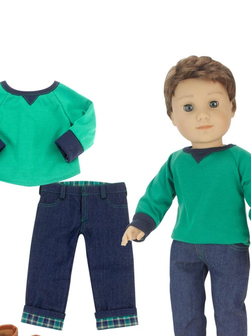 18" poupée - chemise, jean à menace en flanelle et mocassins - Kiabi