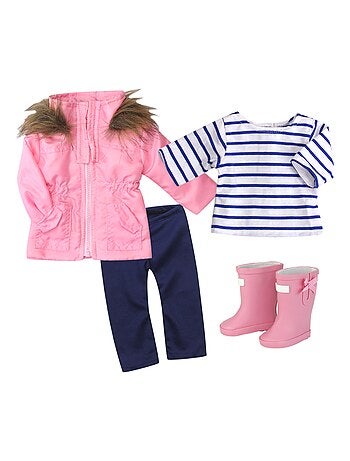 18" Poupee - Parka, Leggings, Stripe T & Wellies