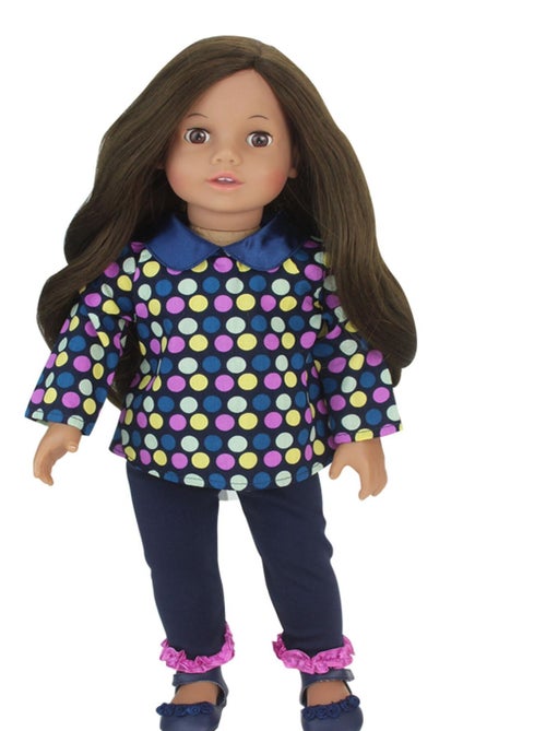 18" Poupee - Poupee Brunette avec pois à polka, legging, sous-vêtements, chaussures - Kiabi