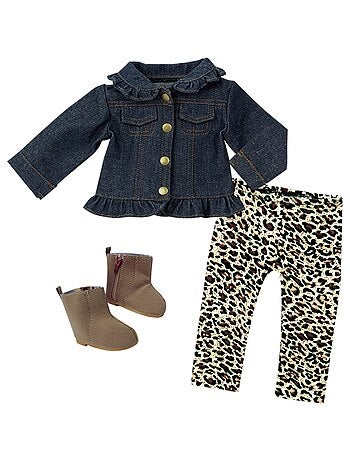 18" Poupee - Veste en jean à volants, leggings à imprimé animal