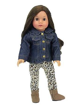 18" Poupee - Veste en jean à volants, leggings à imprimé animal