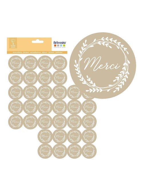 180 stickers kraft Merci Ø 3,5 cm - Artemio - Kiabi