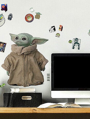 19 Stickers dont 1 sticker géant repositionnables Mandalorian Bébé Yoda alias Grogu debout 55,8X48,9