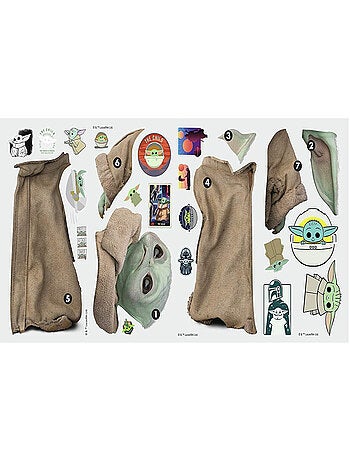 19 Stickers dont 1 sticker géant repositionnables Mandalorian Bébé Yoda alias Grogu debout 55,8X48,9