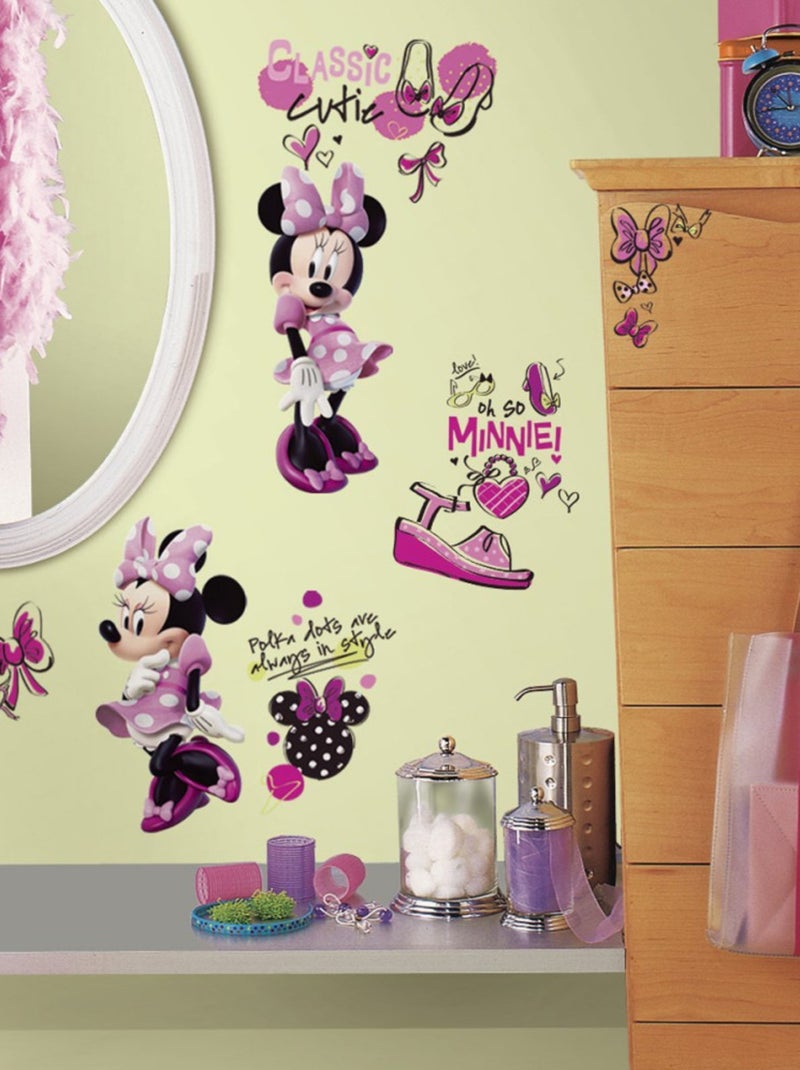 19 Stickers Fashionista Minnie Mouse Disney Rose - Kiabi