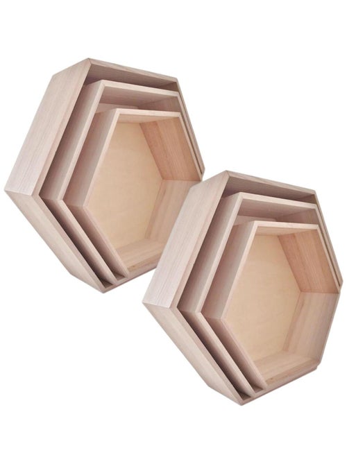 2 blocs de 3 étagères hexagonales en bois 30-40 cm - Graine Créative - Kiabi