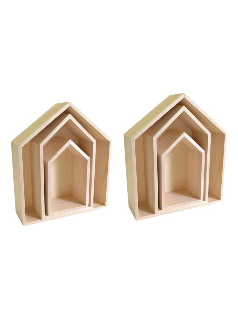 2 blocs de 3 étagères maison en bois - Artemio Marron - Kiabi