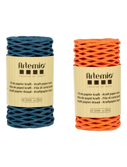 2 bobines de fil kraft bleu azur/ orange - Kiabi