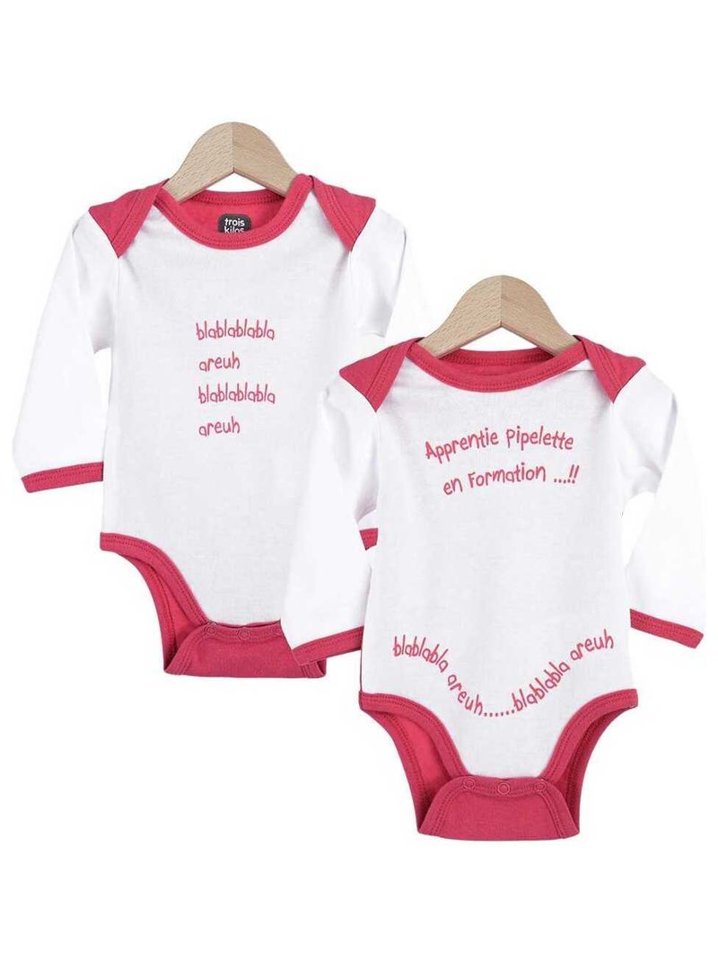 2 Bodies bébé - Modèle Apprentie pipelette bébé Trois Kilos Sept Rose - Kiabi