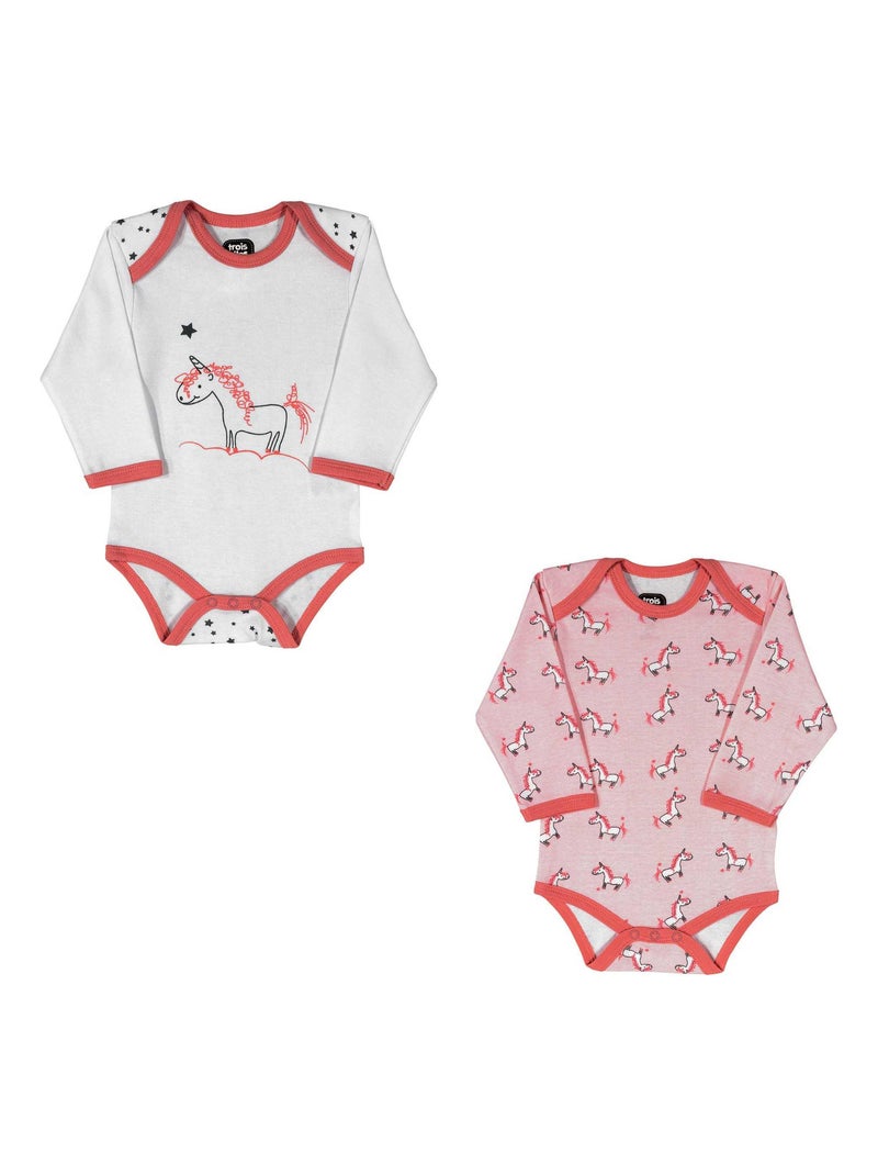 2 Bodies Fille, modèle Licorne bébé Trois Kilos Sept Rose - Kiabi