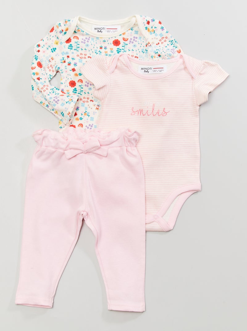 2 Bodies + un pantalon rose/blanc - Kiabi