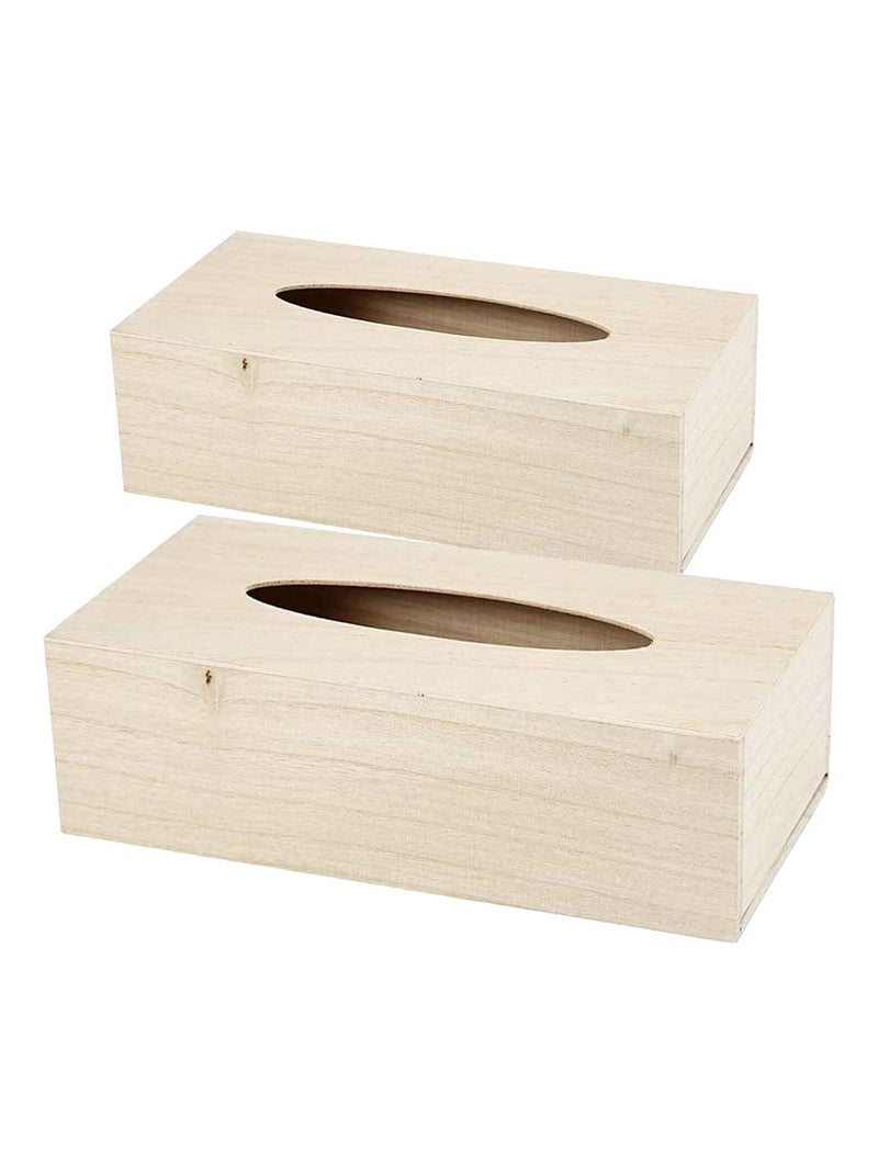 2 boîtes à mouchoirs en bois 27 x 14 x 8 cm - Creotime Marron - Kiabi