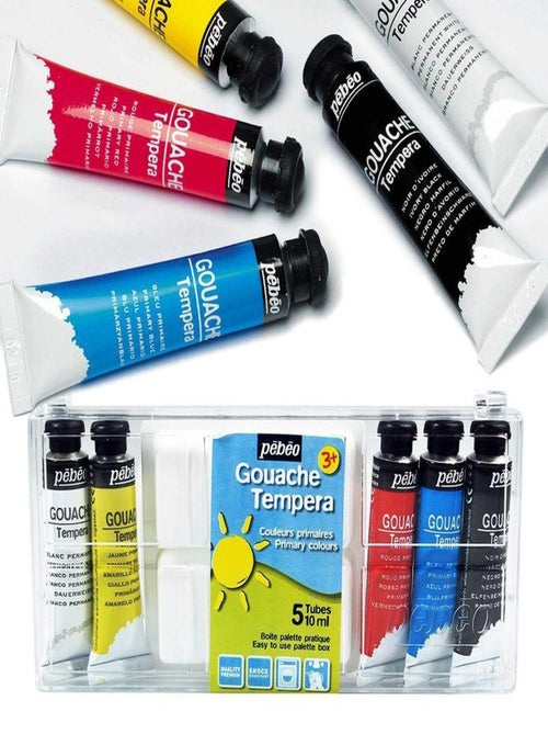 2 boîtes de 5 tubes de peinture gouache + palette - Pébéo - Kiabi