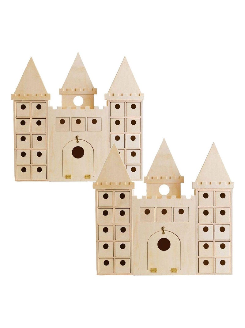 2 calendriers de l'Avent château en bois 42 x 42 - Artemio Beige - Kiabi