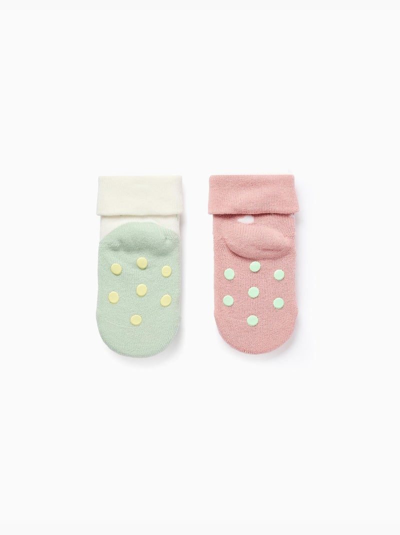 2 chaussettes antidérapantes à motif Rose/Vert - Kiabi