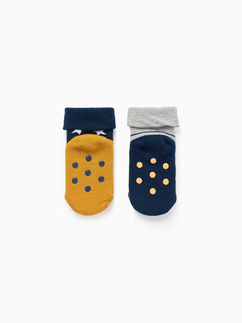 2 chaussettes antidérapantes à motifs Bleu Gris - Kiabi