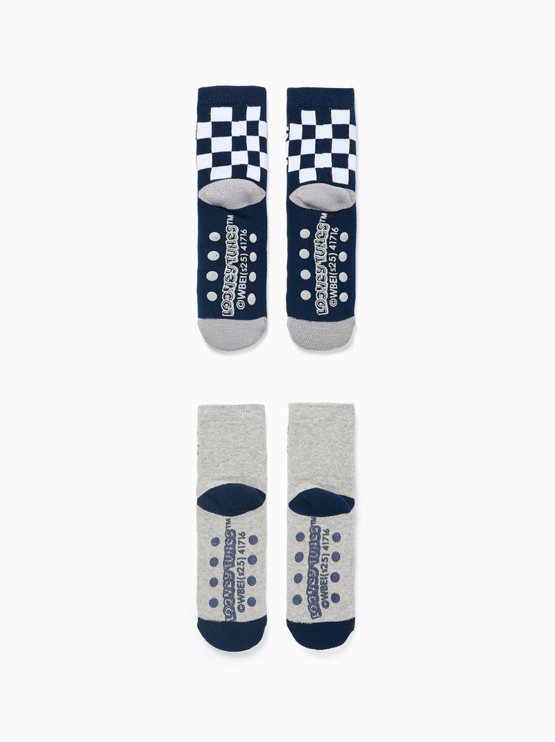 2 Chaussettes Antidérapantes Looney Tunes Bleu Gris - Kiabi