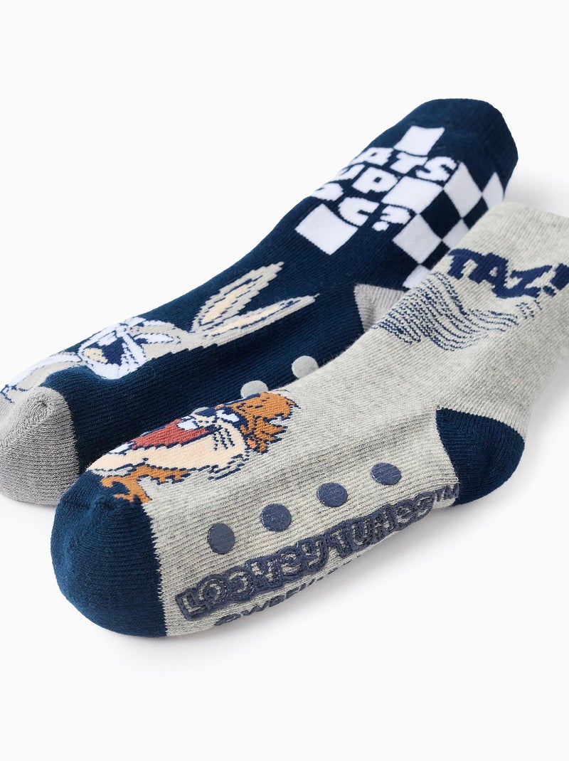 2 Chaussettes Antidérapantes Looney Tunes Bleu Gris - Kiabi