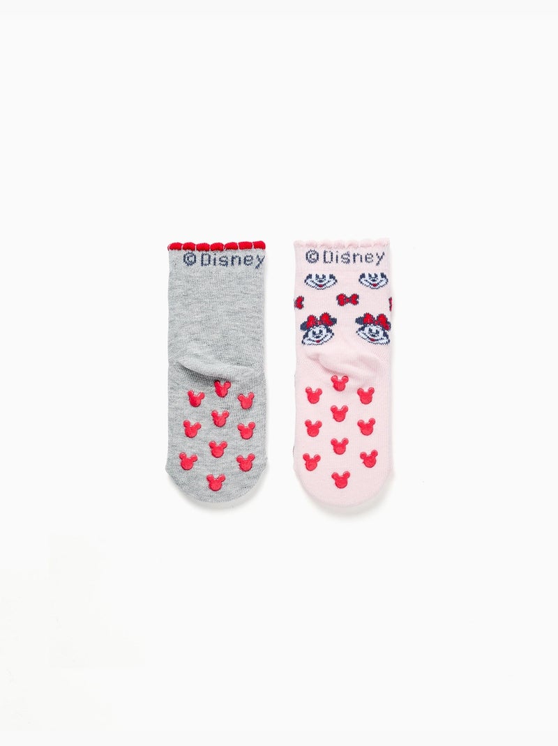 2 chaussettes antidérapantes Minnie Gris Rose - Kiabi