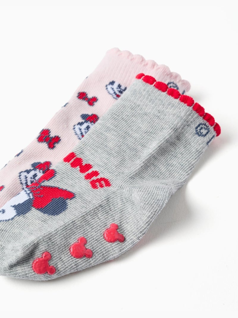 2 chaussettes antidérapantes Minnie Gris Rose - Kiabi