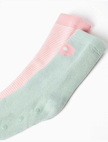 2 chaussettes en éponge antidérapantes avec rayures/fleur