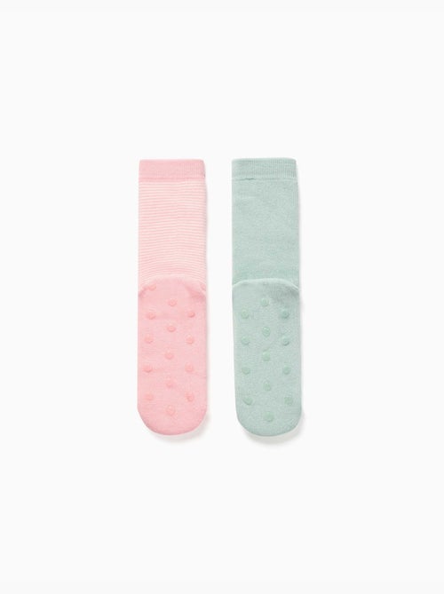 2 chaussettes en éponge antidérapantes avec rayures/fleur - Kiabi