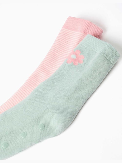 2 chaussettes en éponge antidérapantes avec rayures/fleur - Kiabi