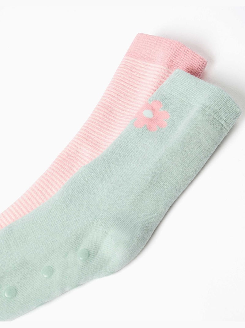 2 chaussettes en éponge antidérapantes avec rayures/fleur Multicolore - Kiabi