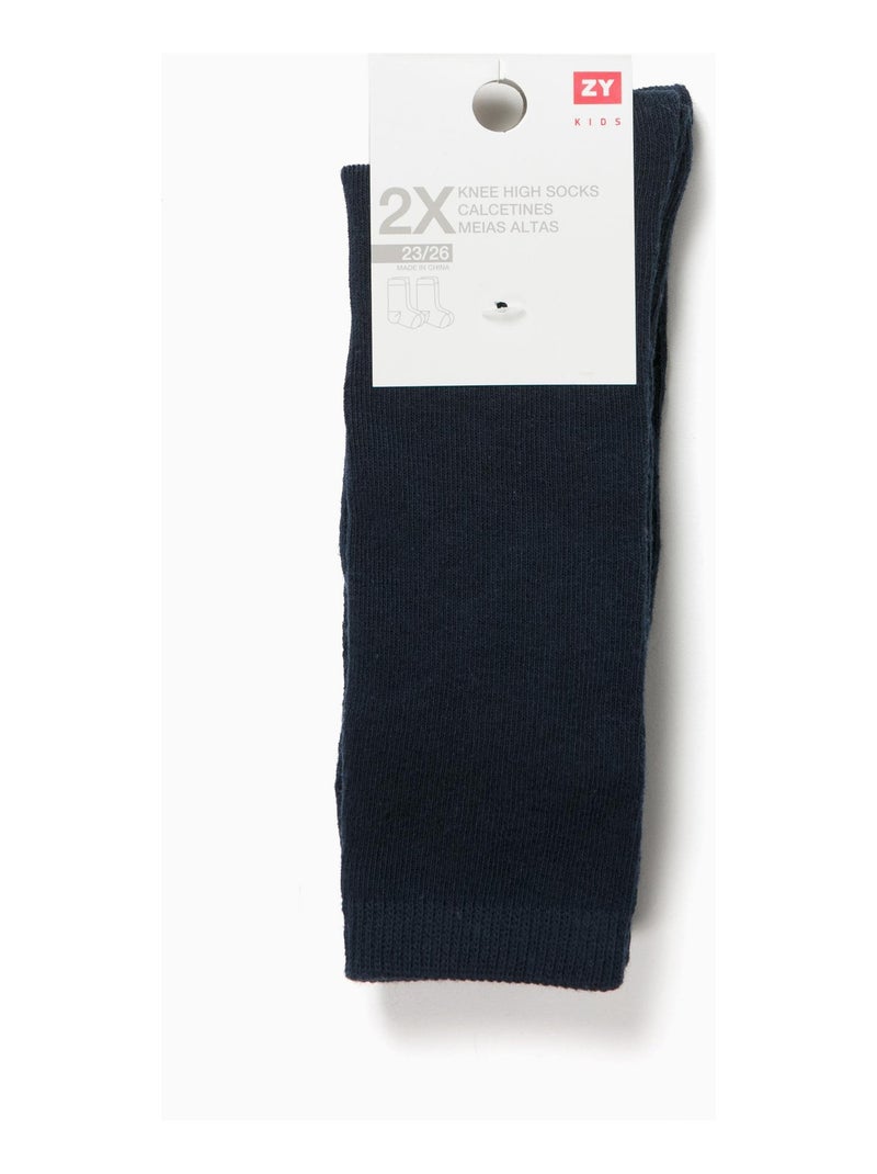 2 Chaussettes Hautes Enfant   ESSENTIALS LINE Bleu nuit - Kiabi