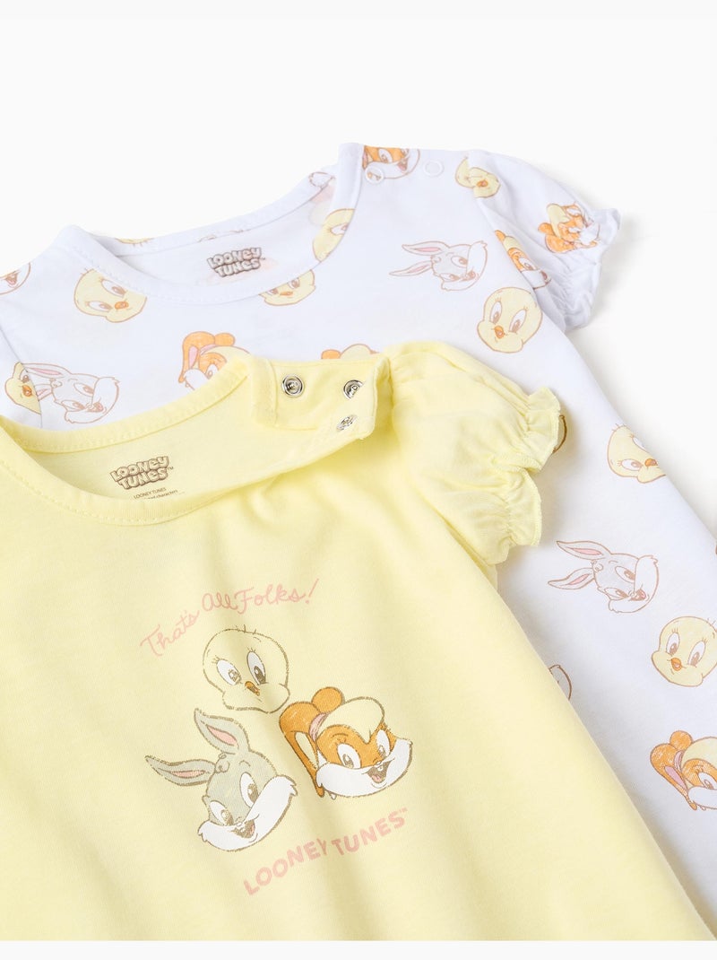 2 combishorts en coton avec Looney Tunes Blanc Jaune - Kiabi